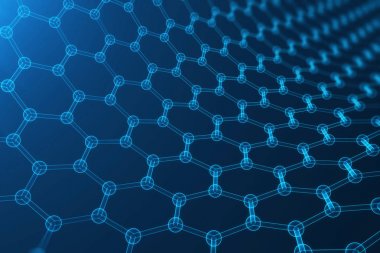3D render soyut nanoteknoloji altıgen geometrik form yakın çekim, kavram grafen atomik yapısı, kavram grafen moleküler yapısı