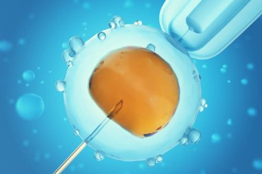 3D illustration Glass needle fertilizing sperm injection in female egg. Concept, scientific experiment clipart