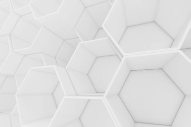 Arka plan beyaz boş geometrik altıgen petek. 3D render