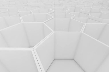 Arka plan beyaz boş geometrik altıgen petek. 3D render