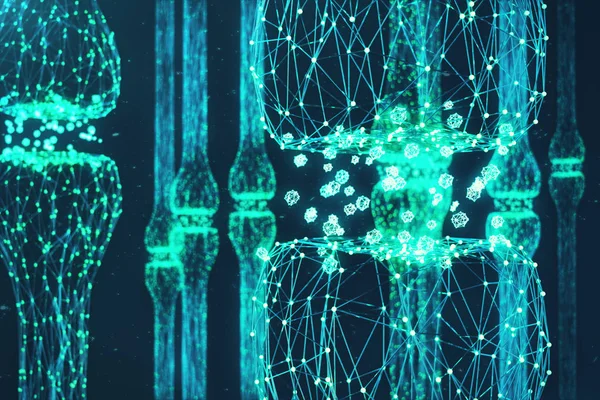 Синій Світиться Синапс Штучний Нейрон Концепції Штучного Інтелекту Синтаксичні Лінії — стокове фото