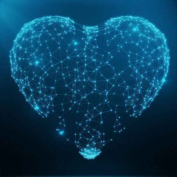 Wielokątne Streszczenie Heart Concept Składające Się Niebieskich Kropek Linii Ilustracja — Zdjęcie stockowe