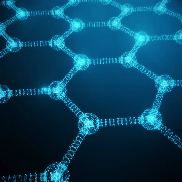 Abstrakta Nanoteknik Sexkantiga Geometriska Form Närbild Concept Graphene Atomens Struktur — Stockfoto