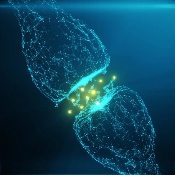 Blauwe Gloeiende Synaps Kunstmatige Neuron Concept Van Kunstmatige Intelligentie Synaptische — Stockfoto