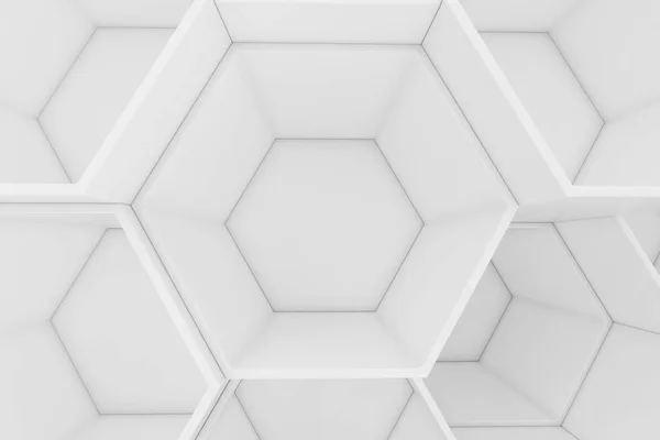Tło Białe Puste Geometryczne Sześciokątne Plaster Miodu Renderowania — Zdjęcie stockowe