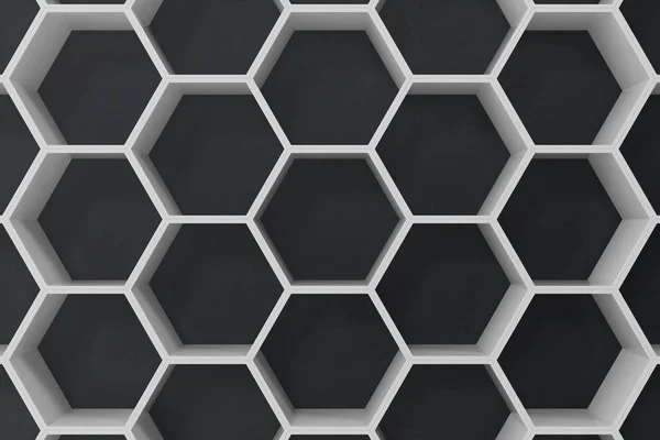 Fehér Geometriai Hatszögletű Absztrakt Háttér Fekete Fallal Renderelés — Stock Fotó