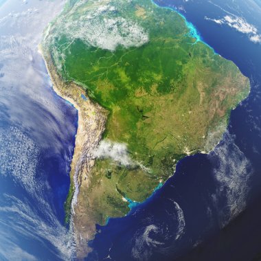 3d render Dünya yakın çekim görünümü, üst görünüm. Uzay'ın yakınında. Uzaydan dünya gezegeni. Nasa tarafından döşenmiş bu görüntünün elemanları