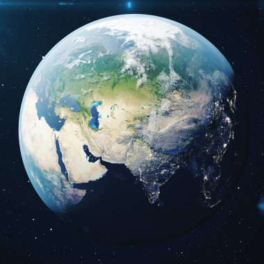 3D render Planet earth gece uzaydan. Nasa tarafından döşenmiş bu görüntü arazi ve bulutlar unsurları yıldız alanı uzaydan Dünya küre