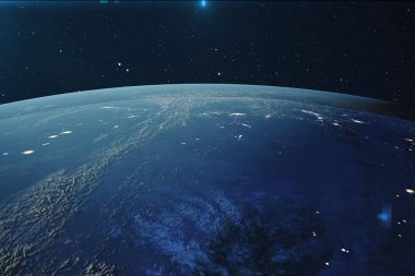3D render Planet earth gece uzaydan. Nasa tarafından döşenmiş bu görüntü arazi ve bulutlar unsurları yıldız alanı uzaydan Dünya küre