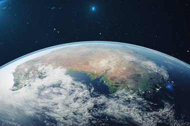 3D render Planet earth gece uzaydan. Nasa tarafından döşenmiş bu görüntü arazi ve bulutlar unsurları yıldız alanı uzaydan Dünya küre