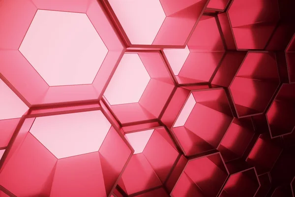 Abstraktes Rot Aus Futuristischem Oberflächensechseck Sechseckige Wabe Mit Lichtstrahlen Darstellung — Stockfoto