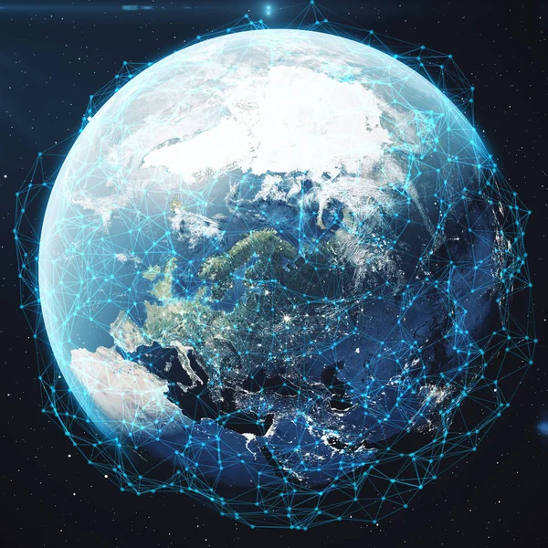 Rendering Network Data Exchange Planet Earth Space Connection Lines Earth — Stock Photo, Image