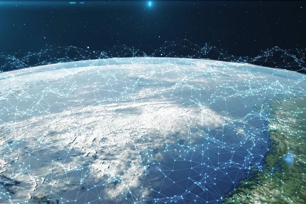 Representación Intercambio Datos Redes Sobre Planeta Tierra Espacio Líneas Conexión — Foto de Stock