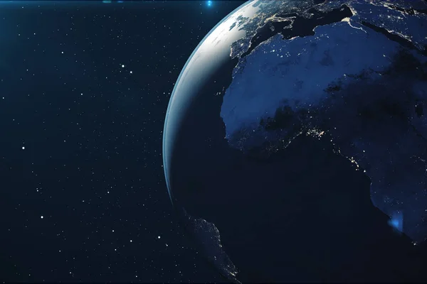 Rendering Planet Bumi Dari Ruang Malam Hari World Globe Space — Stok Foto