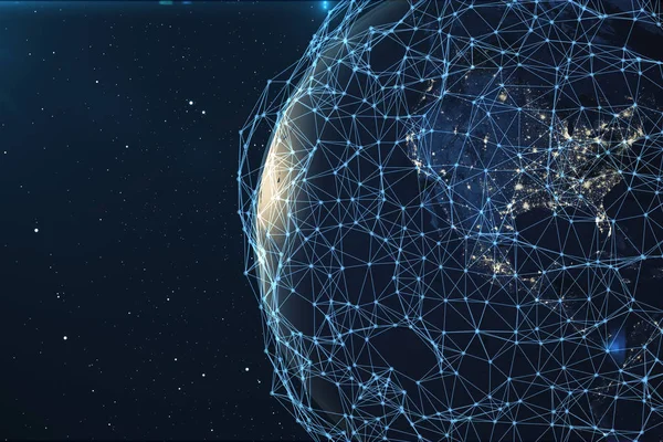 Representación Intercambio Datos Redes Sobre Planeta Tierra Espacio Líneas Conexión — Foto de Stock