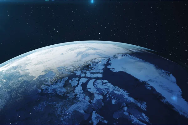 Rendering Planet Earth จากอวกาศในเวลากลางค โลกโลกจากอวกาศในสนามดาวแสดงภ ประเทศและเมฆ องค ประกอบของภาพน าโดยนาซ — ภาพถ่ายสต็อก