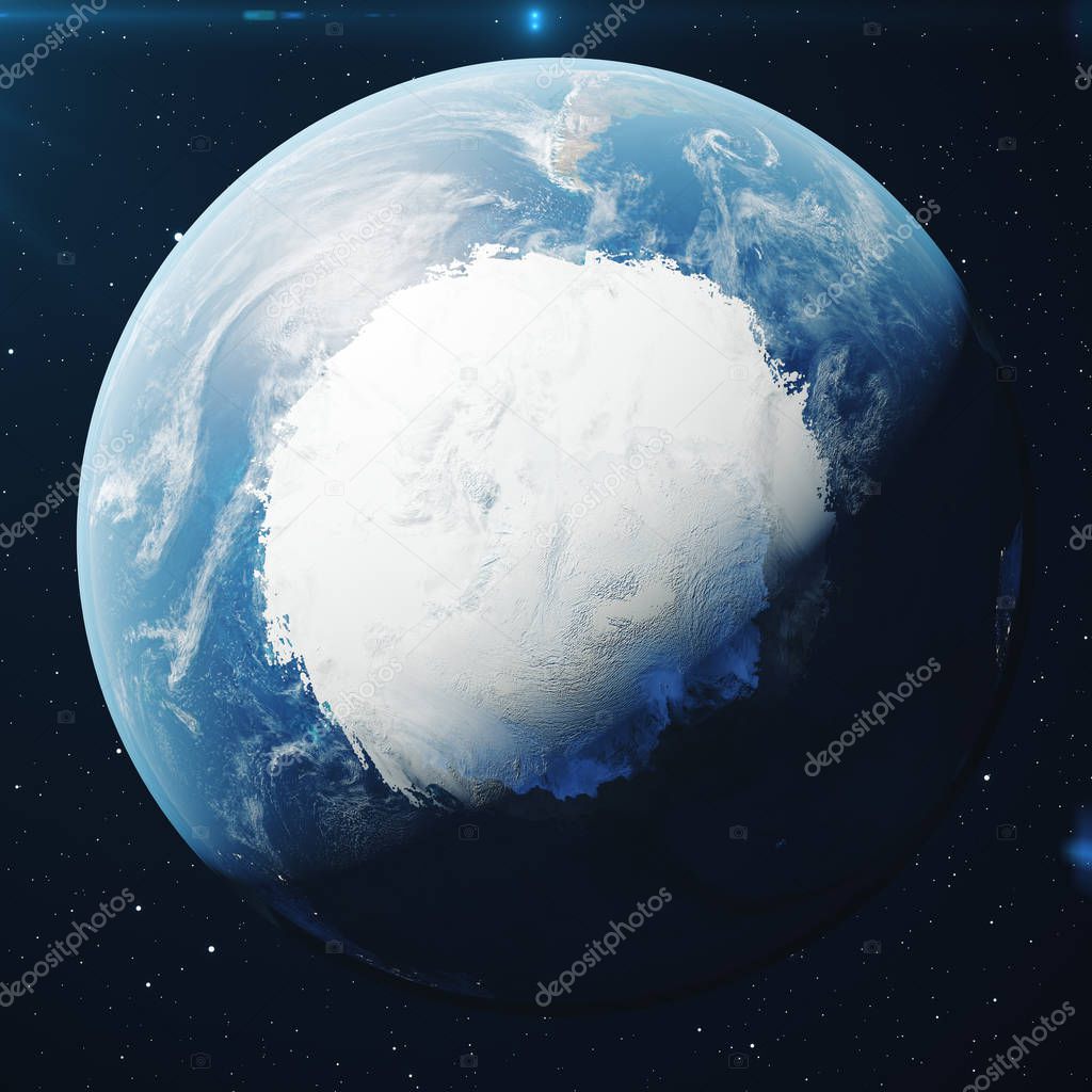 3D Rendering Planet earth from the space at night. The World Globe from Space in a star field showing the terrain and clouds Elements of this image furnished by NASA