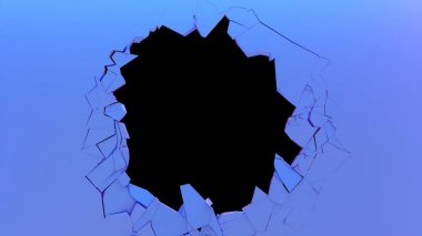 Kırık duvar koyu pastel-menekşe rengi. Duvar binlerce küçük parçaya ayrılır. Soyut yok arka plan. Patlama, yıkım, kırık koyu pastel-menekşe renkli duvar, 3d illüstrasyon