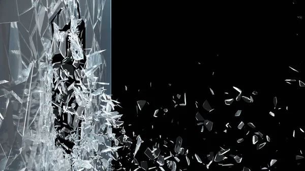 ガラスを粉々に砕く。ガラスの壁が小さく粉々に砕け散る。バナー、広告の場所。爆発はガラスの破壊を引き起こした。3Dイラスト — ストック写真