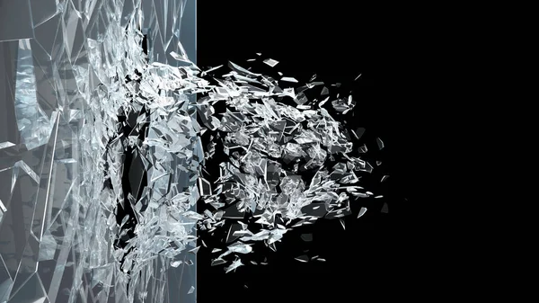 Abstract broken glass into pieces. Wall of glass shatters into small pieces. Place for your banner, advertisement. Explosion caused the destruction of glass. 3d illustration