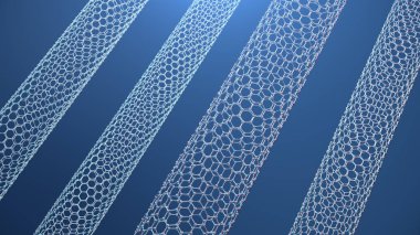 Grafen tüp 3d İllüstrasyon yapısı, soyut nanoteknoloji altıgen geometrik form yakın çekim, kavram grafen atomik yapısı, kavram grafen moleküler yapısı. Karbon tüp