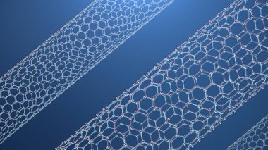 Grafen tüp 3d İllüstrasyon yapısı, soyut nanoteknoloji altıgen geometrik form yakın çekim, kavram grafen atomik yapısı, kavram grafen moleküler yapısı. Karbon tüp