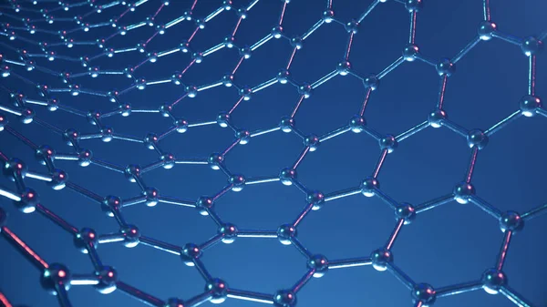 3d 石墨烯管的图示结构，抽象纳米技术六边形几何形式特写，概念石墨烯原子结构，概念石墨烯分子结构。碳管 — 图库照片