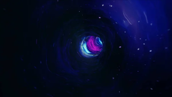 Sömlös resa genom ett maskhål genom tid och utrymme fyllt med miljontals stjärnor och nebulosor. Maskhål utrymme deformation, science fiction. Svart hål. Vortex hyperrymdtunnel. 4K-animering — Stockfoto