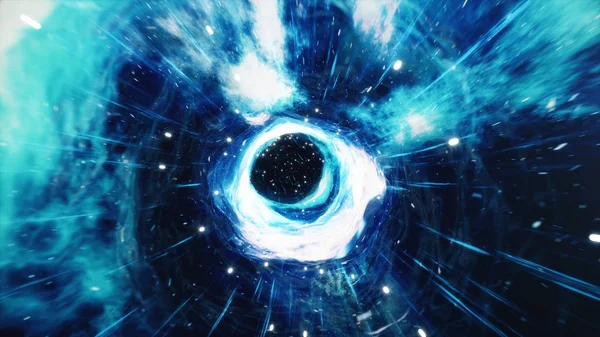 3D illustratie tunnel of wormgat, tunnel die een universum met een ander kunt aansluiten. Abstracte snelheid tunnel warp in space, wormgat of zwart gat, scène van het overwinnen van de tijdelijke ruimte in de kosmos. — Stockfoto