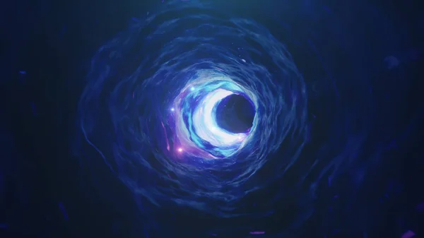 3D Illustration Tunnel oder Wurmloch, Tunnel, der ein Universum mit einem anderen verbinden kann. Abstrakter Geschwindigkeitstunnel-Warp im Weltraum, Wurmloch oder Schwarzes Loch, Szene der Überwindung des temporären Raums im Kosmos. — Stockfoto