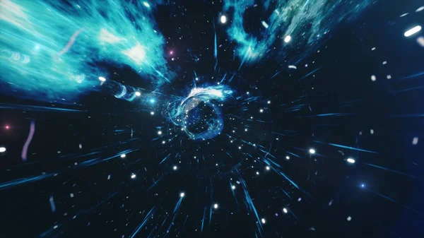 3D obrázek tunelu nebo červí díry, tunel, který se může připojit jeden vesmír s jinou. Warp tunel abstraktní rychlosti v prostoru, červí díry nebo černá díra, scéna překonávání dočasné místo v kosmu. — Stock fotografie