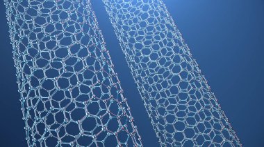 Grafen tüp 3d İllüstrasyon yapısı, soyut nanoteknoloji altıgen geometrik form yakın çekim, kavram grafen atomik yapısı, kavram grafen moleküler yapısı. Karbon tüp