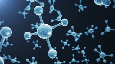 3d render molekül yapısı. Atomlar ve moleküller ile bilimsel tıbbi arka plan. Mavi arka plan. Kusursuz bilimsel arka plan, döngülü animasyon. Molekül atomların kimyasal elementinden oluşur.