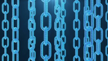 3d render dijital blockchain kodu. Zincir bağlantıları ağı. Mavi arka plan. Ağ Kavramı, kripto para internet iletişimi. Zincirler üzerinde ikili kod