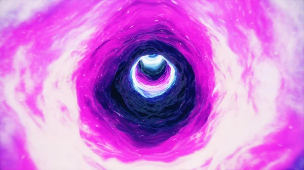 Reis door een wormgat door de tijd en ruimte gevuld met miljoenen sterren en nevels. Wormhole ruimte vervorming, Science Fiction. Zwart gat. Vortex Hyperspace tunnel. 3D-illustratie — Stockfoto