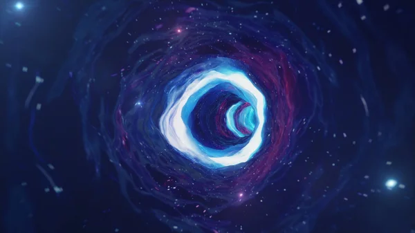 3D Illustration Tunnel oder Wurmloch, Tunnel, der ein Universum mit einem anderen verbinden kann. Abstrakter Geschwindigkeitstunnel-Warp im Weltraum, Wurmloch oder Schwarzes Loch, Szene der Überwindung des temporären Raums im Kosmos. — Stockfoto