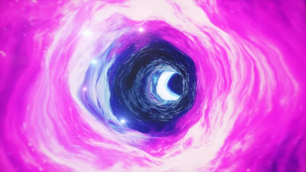 Travel through a wormhole through time and space filled with millions of stars and nebulae. Wormhole space deformation, science fiction. Black hole. Vortex hyperspace tunnel. 3D illustration — Stock Photo, Image