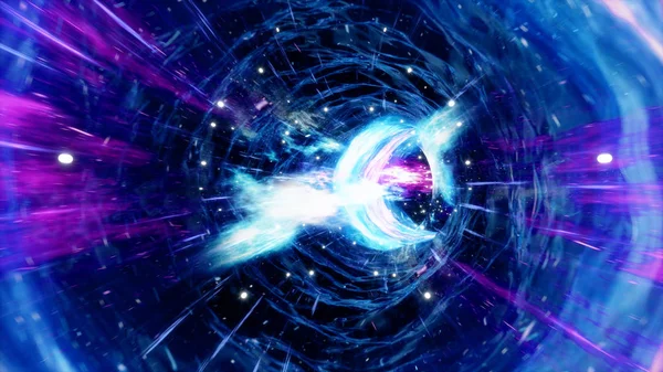 3D illustration tunnel or wormhole, tunnel that can connect one universe with another. Abstract speed tunnel warp in space, wormhole or black hole, scene of overcoming the temporary space in cosmos. — Stock Photo, Image