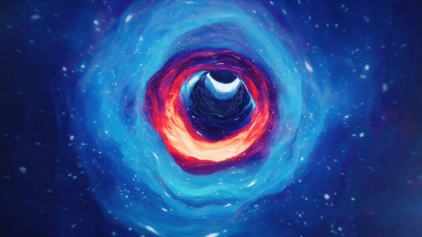 Prochází červí dírou časem a prostorem naplněnou miliony hvězd a mlhoviny. Deformace prostoru červí díry, Sci-Fi. Černá díra. Vír hyperprostorového tunelu. 3D ilustrace — Stock fotografie