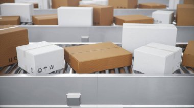 3d illüstrasyon Paketleri dağıtım, paketleme servisi ve paketler