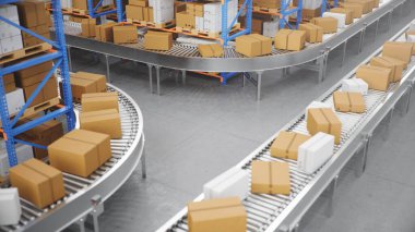 Paketler, paketler, ulaşım sistemi konsepti, cardbo