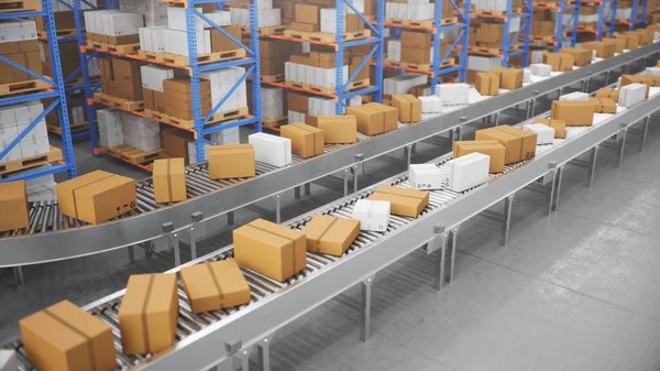 การจัดส่งพัสดุ, แนวคิดระบบการขนส่งพัสดุ, กล่องกระดาษ — ภาพถ่ายสต็อก