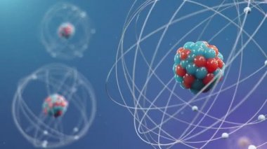 Atom yapısı. Atom, kimyasal elementleri oluşturan maddenin en küçük seviyesidir. Nükleer reaksiyon. Fizik kavramı, bilim. Nötronlar ve protonlar - çekirdek. Döngüsüz 4K 3B animasyon