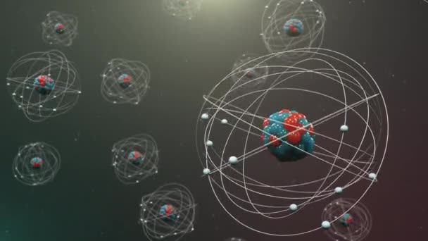 Estrutura atómica. Átomo é o menor nível de matéria que forma elementos químicos. Reacção nuclear. nanotecnologia conceitual. Nêutrons e prótons - núcleo. Loop-able sem costura 4K animação 3D — Vídeo de Stock