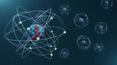 Atom yapısı. Atom, kimyasal elementleri oluşturan maddenin en küçük seviyesidir. Nükleer reaksiyon. Fizik kavramı, bilim. Nötronlar ve protonlar - çekirdek. Döngüsüz 4K 3B animasyon