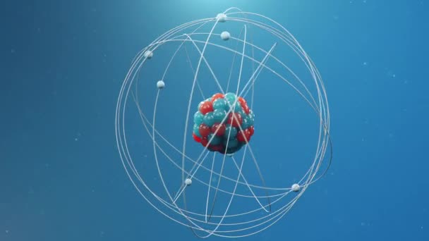 Atoomstructuur. Atom is het kleinste niveau van materie dat chemische elementen vormt. Nucleaire reactie. Concept nanotechnologie. Neutronen en protonen - kern. Loop-able naadloze 4K 3D animatie — Stockvideo