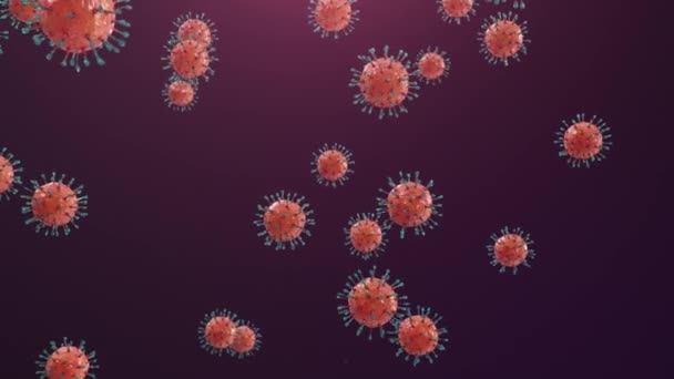 Éclosion d'animation 3D concept COVID-19, virus numérique au microscope. Propagation du virus chez l'humain. Virus de l'hépatite, virus grippal H1N1, grippe, organisme infectieux des cellules. Virus mortel. — Video
