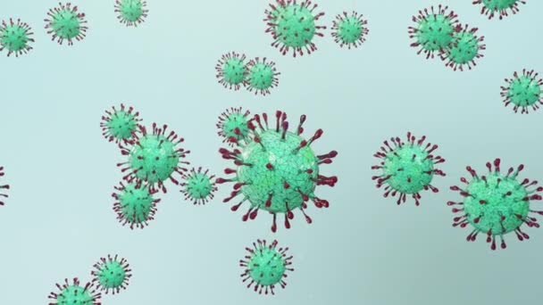 Éclosion d'animation 3D concept COVID-19, virus numérique au microscope. Propagation du virus chez l'humain. Virus de l'hépatite, virus grippal H1N1, grippe, organisme infectieux cellulaire, virus mortel — Video