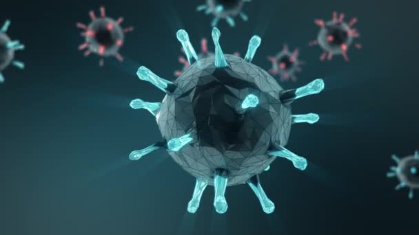 Infezione virale digitale astratta, che causa malattie croniche. Focolaio di coronavirus COVID-19. Diffusione del virus. Virus dell'epatite, virus influenzale H1N1, influenza, organismo infettante, ausili, animazione 3D — Video Stock