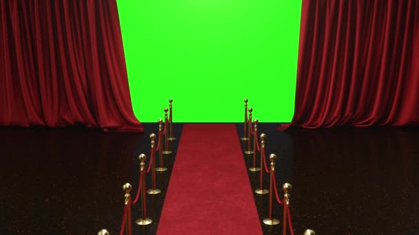 3D动画与阿尔法渠道，开放和关闭华丽的红色丝绸，窗帘装饰设计。用于剧场或歌剧场景背景的红幕。红色天鹅绒地毯，您的设计项目的模型 — 图库视频影像